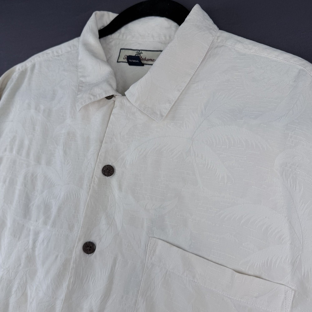 Tommy Bahama Men's Silk Ivory Palm Tree Embroidered Button-Up Shirt L